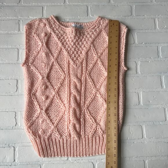 Windcrest Vintage 80s Light Pink Hand Knit Chunky Preppy Sweater Vest -sz M - Picture 4 of 5